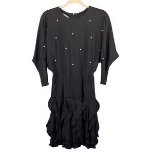 Vintage Betsy & Adam Pearl Embossed Dress Fitted Waist Ruffle Bat Sleeve Sz 7-8